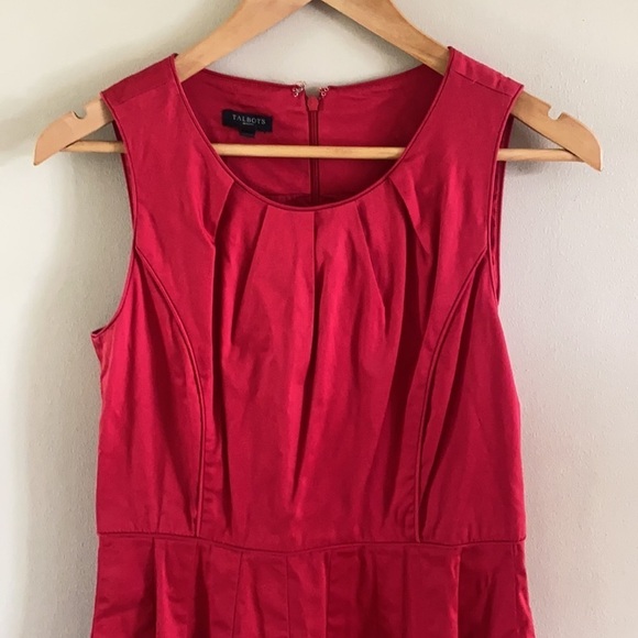 Talbots Red Fit Flare Dress With Piping and Pleats size 6P - Picture 2 of 13